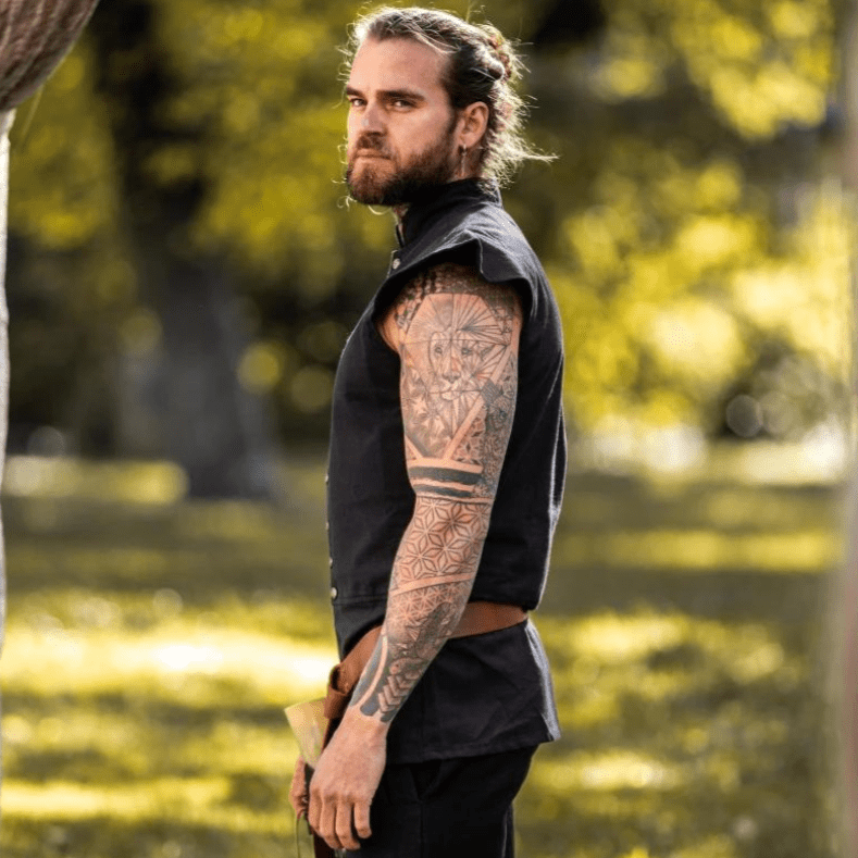 Black Sleeveless Viking Vest | Button-Up Front-2-Viking Warrior