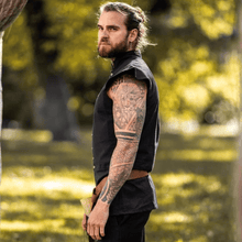 Black Sleeveless Viking Vest | Button-Up Front-2-Viking Warrior