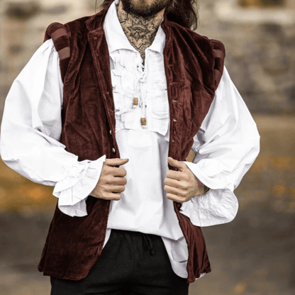 Red Sleeveless Viking Vest | Velvet with Button Closure-2-Viking Warrior