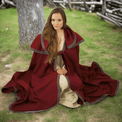 Viking Wool Cloak with Long Hood | Hand-Stitched Embroidery-3-Viking Warrior