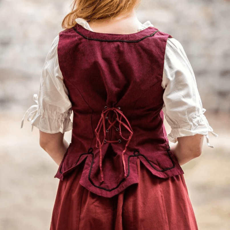 Red Bodice with Lace and Embroidery | Full Front &amp; Back Lacing