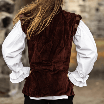 Red Sleeveless Viking Vest | Velvet with Button Closure-3-Viking Warrior
