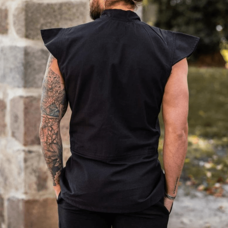 Black Sleeveless Viking Vest | Button-Up Front