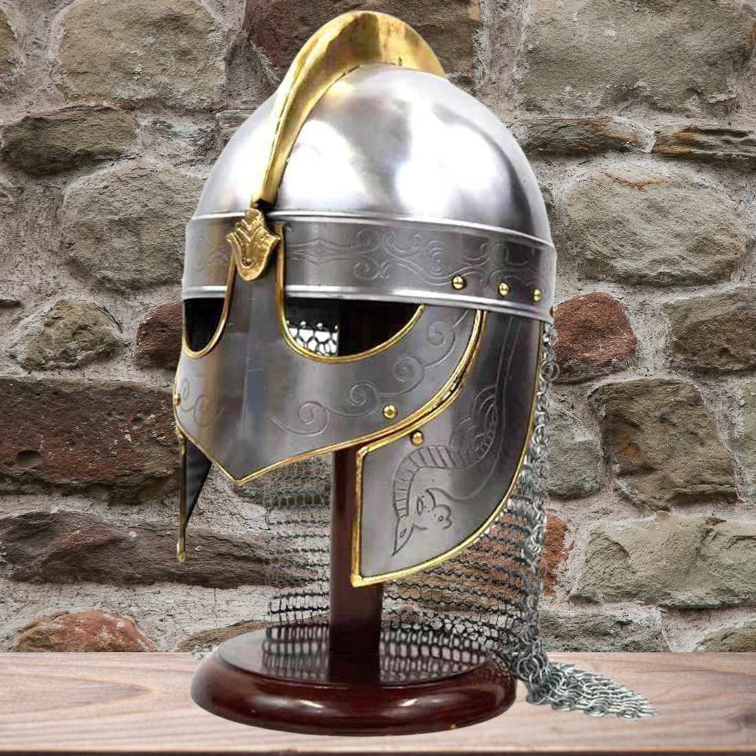 Viking Wolf Helmet With Chainmail