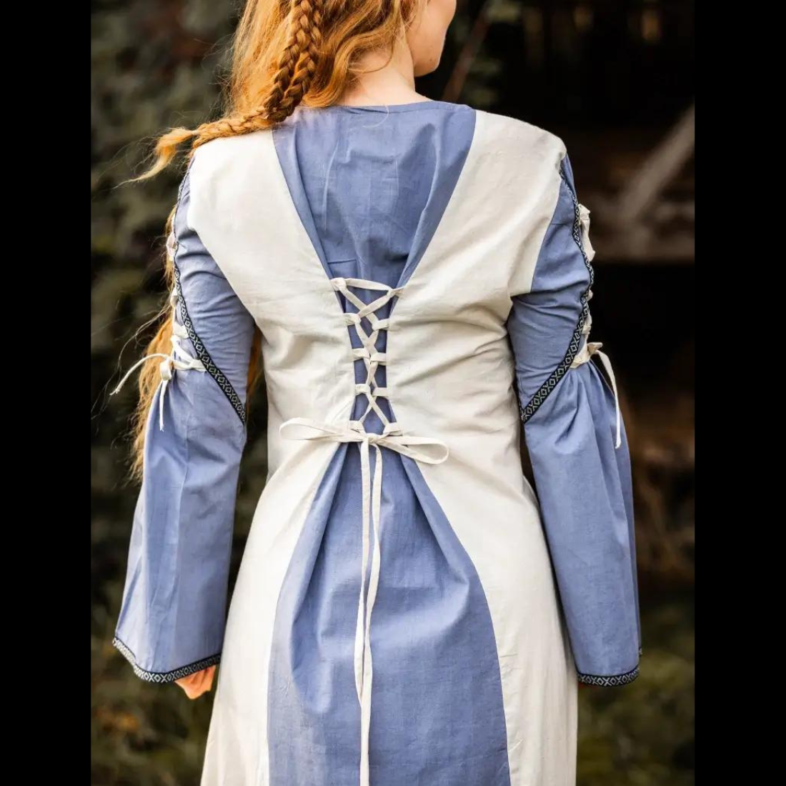 Viking Dress with Borders and Laces - Natural and Blue