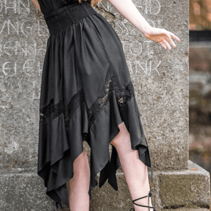 Black Viking Skirt | Flowing Silhouette with Lace Detailing-8-Viking Warrior