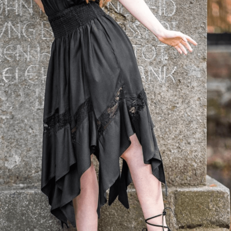 Black Viking Skirt | Flowing Silhouette with Lace Detailing