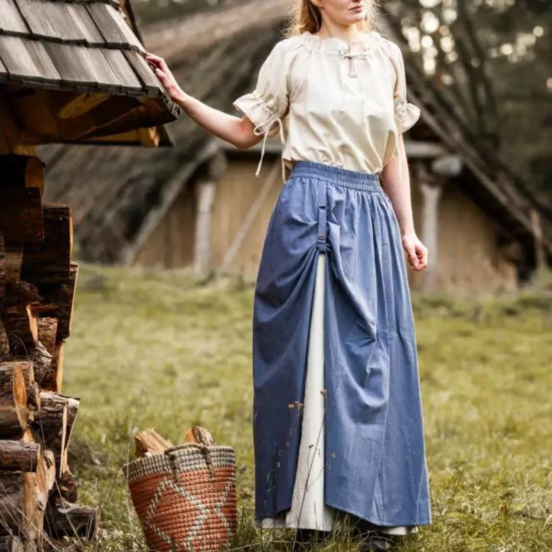 Blue &amp; Natural Viking Skirt | Double Layer with Slit