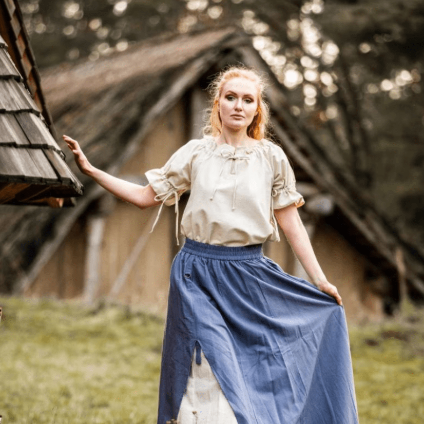 Short Sleeve Viking Blouse Lace Up Neckline