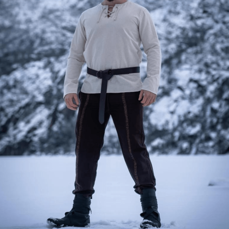 Natural Cotton Viking Tunic | Long Sleeves, Lace-Up Collar