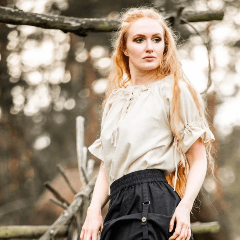 Short Sleeve Viking Blouse Lace Up Neckline
