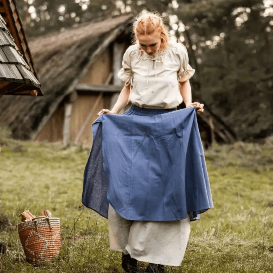 Blue &amp; Natural Viking Skirt | Double Layer with Slit