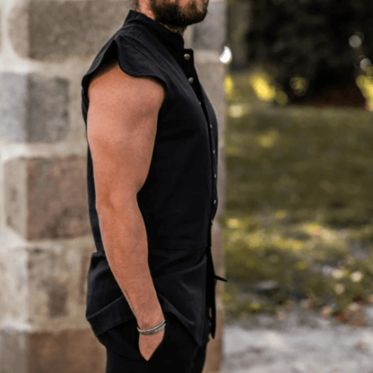 Black Sleeveless Viking Vest | Button-Up Front-4-Viking Warrior
