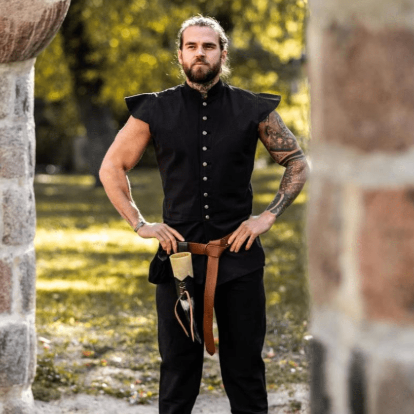 Black Sleeveless Viking Vest | Button-Up Front