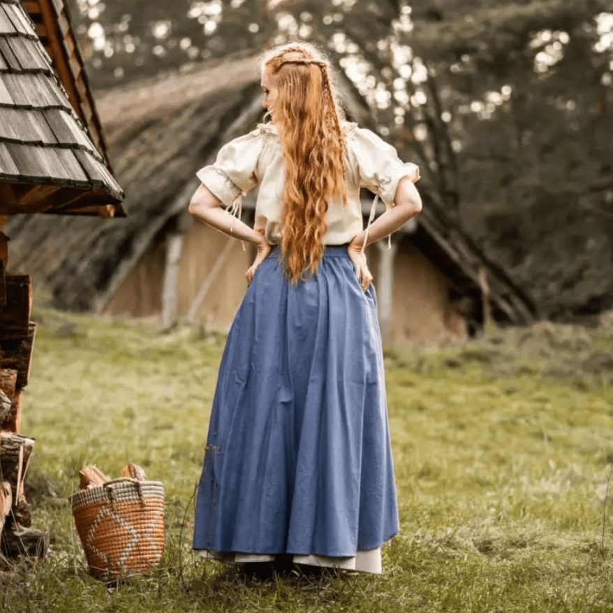 Blue Natural Viking Skirt Double Layer with Slit