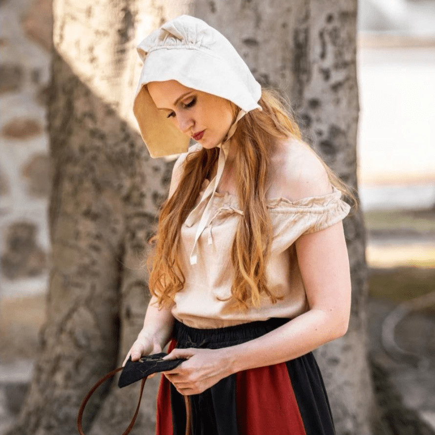 Cotton Viking Bonnet | Natural Color, Tie Closure-5-Viking Warrior