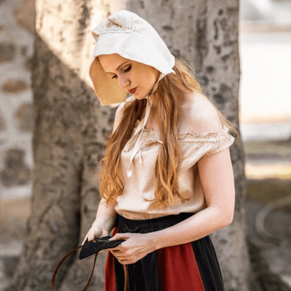Cotton Viking Bonnet | Natural Color, Tie Closure-5-Viking Warrior