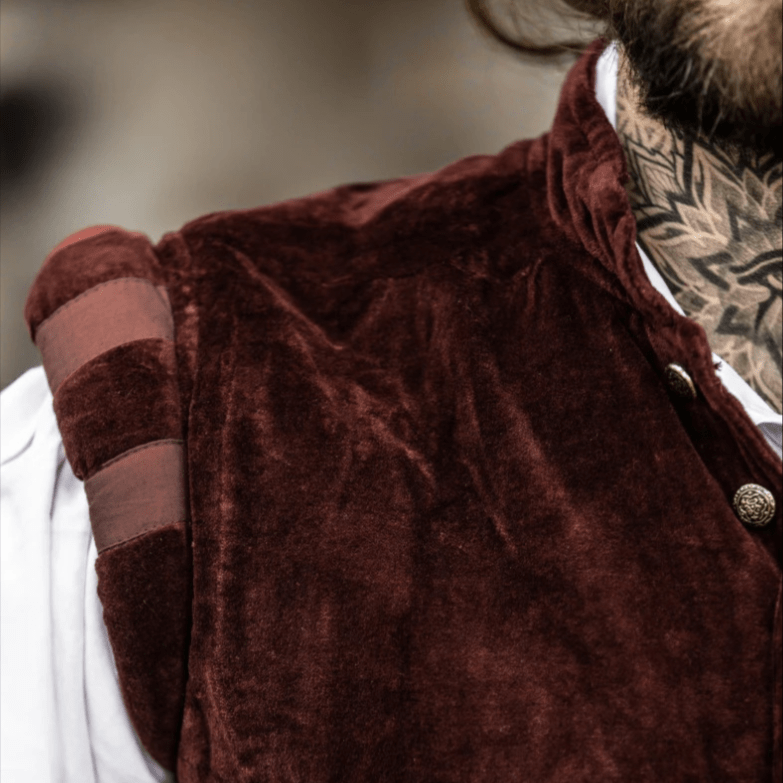 Red Sleeveless Viking Vest | Velvet with Button Closure-5-Viking Warrior