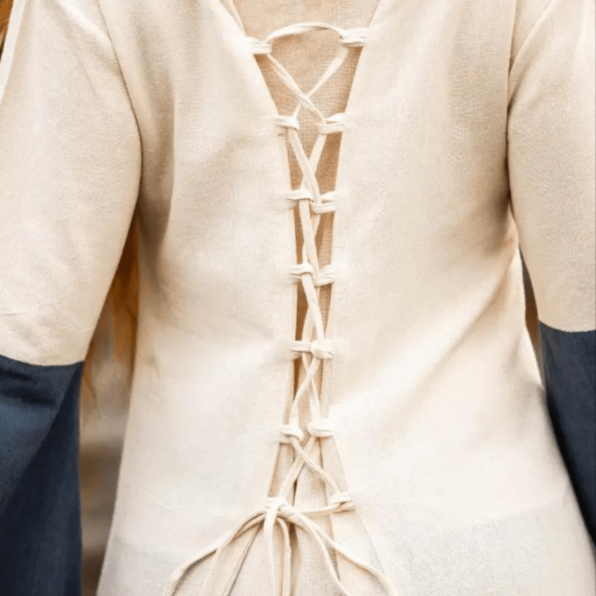 Viking Dress - Long Sleeves in Natural and Blue with Lacing