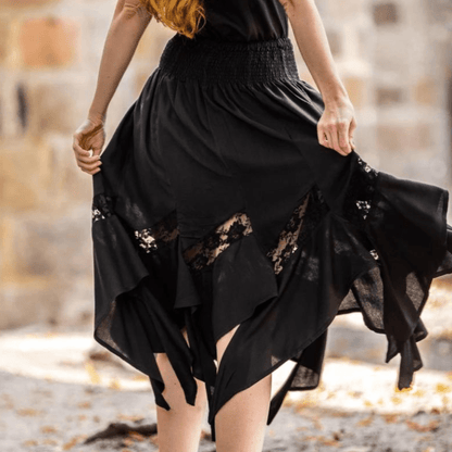 Black Viking Skirt | Flowing Silhouette with Lace Detailing-5-Viking Warrior