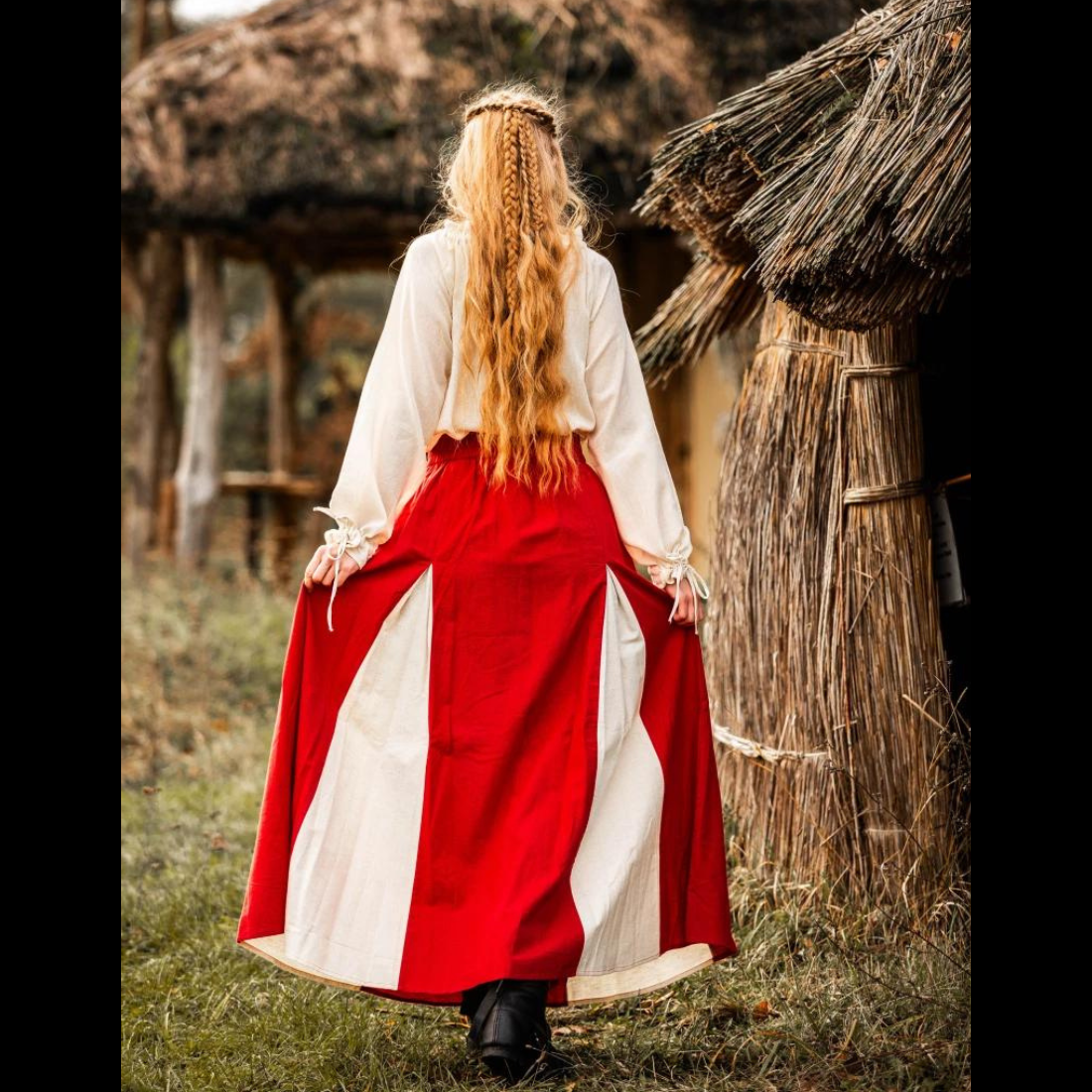 Red &amp; Natural Viking Skirt | Lace-Up Front