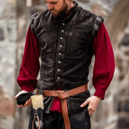 Brown Sleeveless Viking Vest | Velvet with Button Closure-7-Viking Warrior