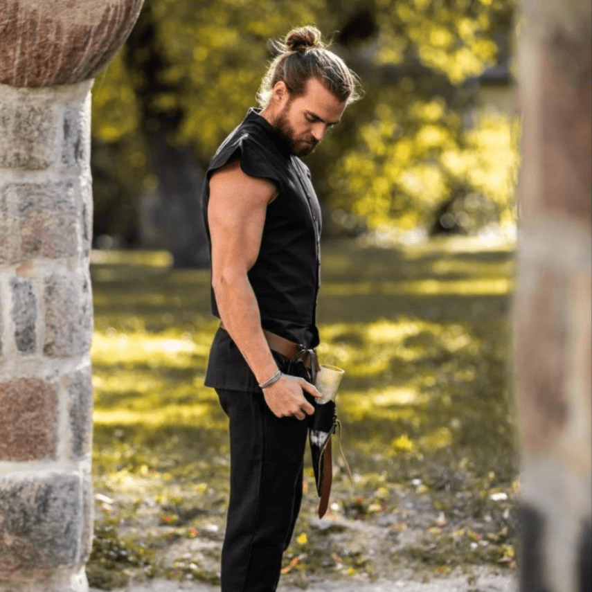 Black Sleeveless Viking Vest | Button-Up Front-6-Viking Warrior