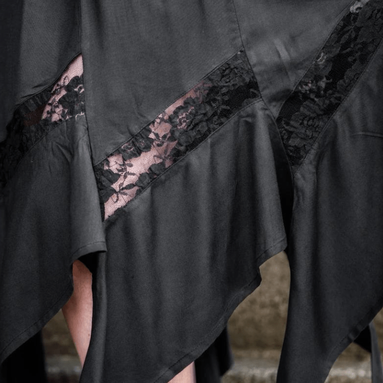 Black Viking Skirt | Flowing Silhouette with Lace Detailing