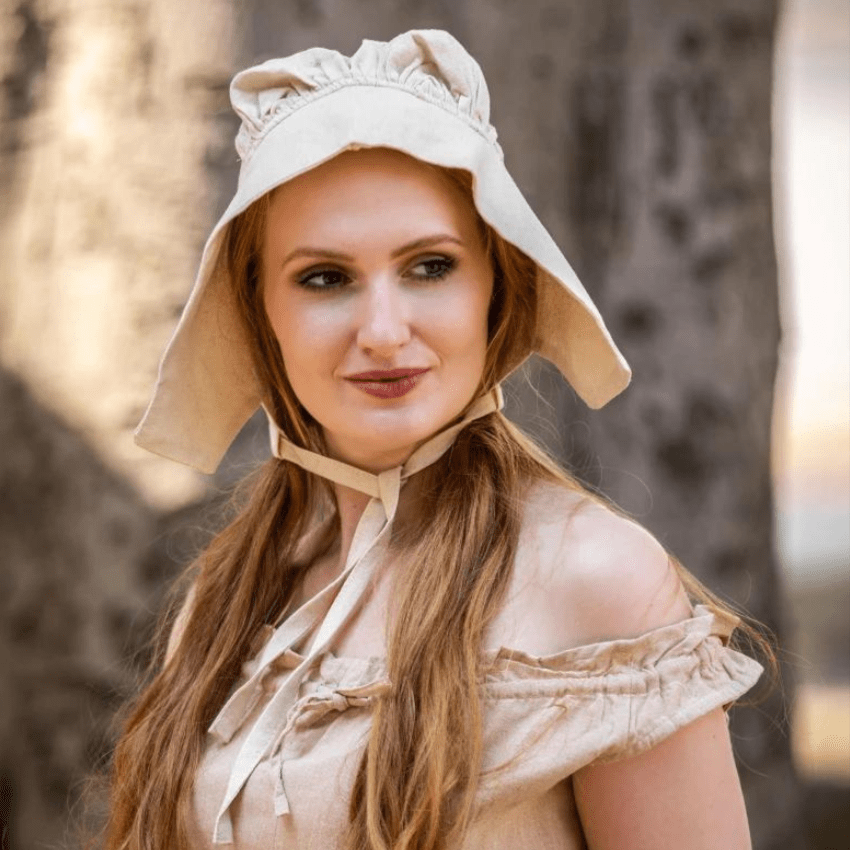 Cotton Viking Bonnet | Natural Color, Tie Closure-6-Viking Warrior