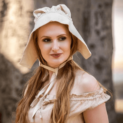 Cotton Viking Bonnet | Natural Color, Tie Closure-6-Viking Warrior