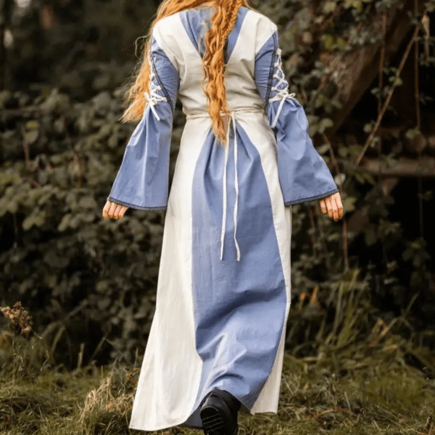 Viking Dress with Borders and Laces - Natural and Blue