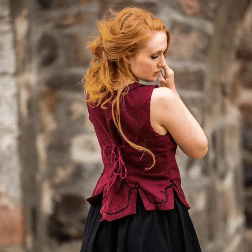 Red Bodice with Lace and Embroidery | Full Front &amp; Back Lacing