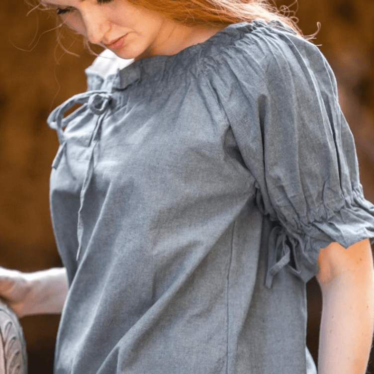 Blue Short Sleeve Blouse | Off-Shoulder
