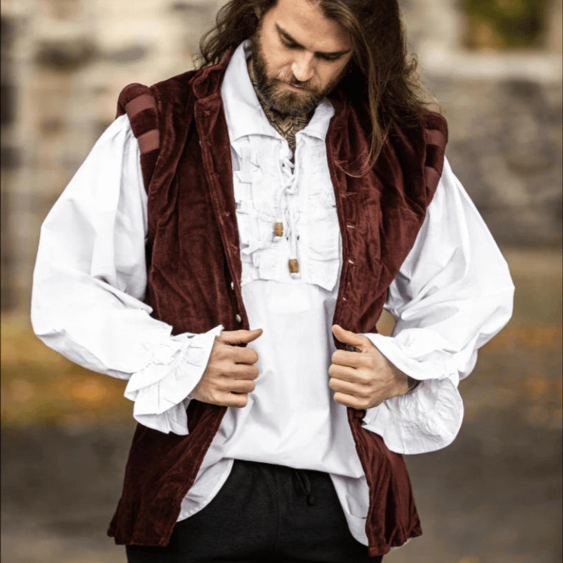 Red Sleeveless Viking Vest | Velvet with Button Closure-6-Viking Warrior