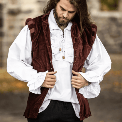 Red Sleeveless Viking Vest | Velvet with Button Closure-6-Viking Warrior