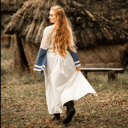 Viking Dress - Long Sleeves in Natural and Blue with Lacing-9-Viking Warrior