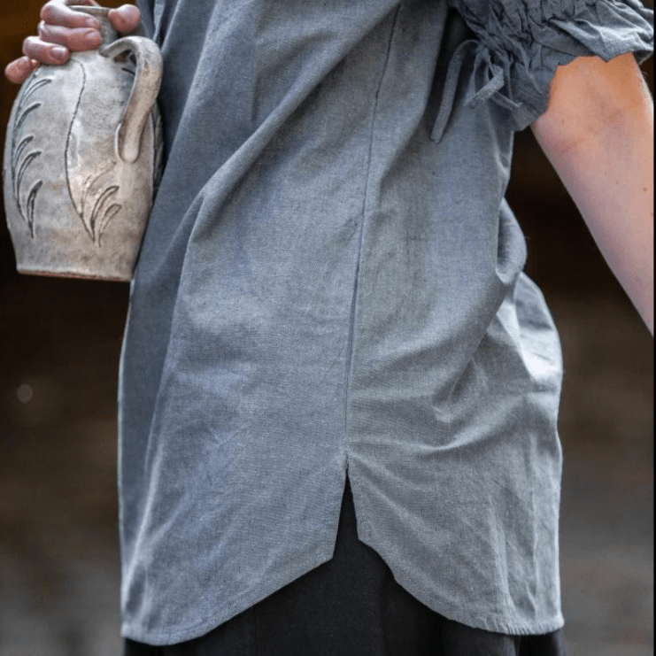 Blue Short Sleeve Blouse | Off-Shoulder