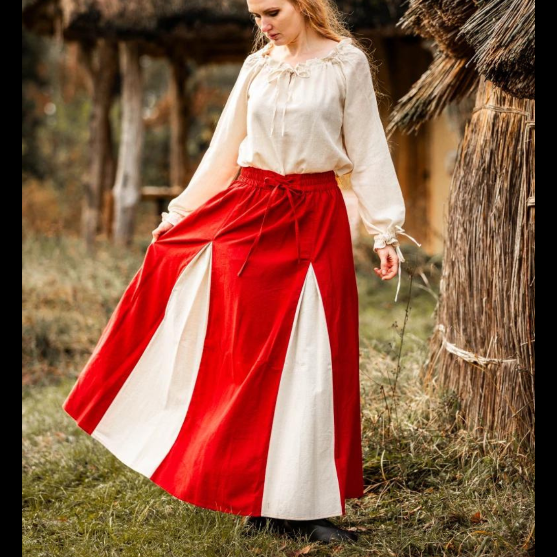 Red &amp; Natural Viking Skirt | Lace-Up Front