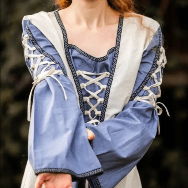 Viking Dress with Borders and Laces - Natural and Blue