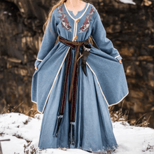 Women's Blue Wool Viking-Inspired Coat | Urnes Embroidery-1-Viking Warrior