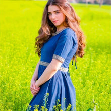 Blue Viking Dress with Intricate Embroidery - Short Sleeves-1-Viking Warrior