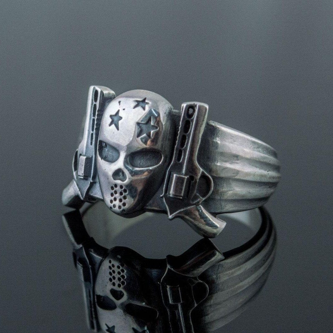 925 Silver Gunman Ring with Revolvers, Unique Jewelry-1