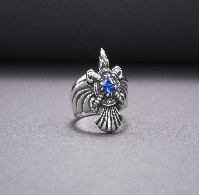 925 Silver Handmade Ring With Raven And Blue Gem, Handcrafted Jewelry-3