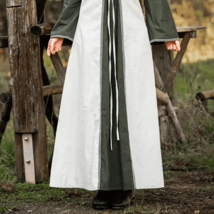 Viking Dress With Laces - Natural and Green Dress with Border