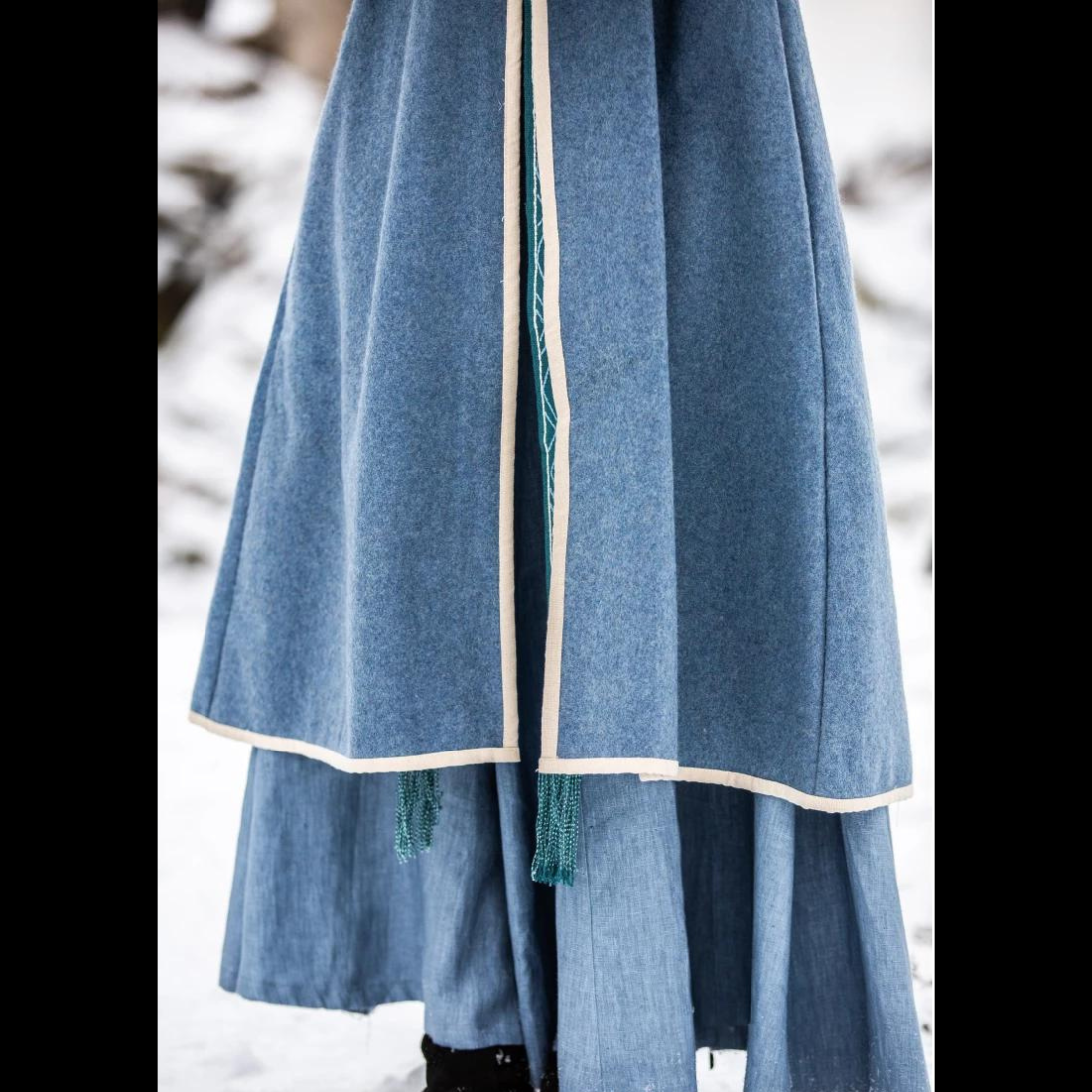 Women&#39;s Blue Wool Viking-Inspired Coat | Urnes Embroidery