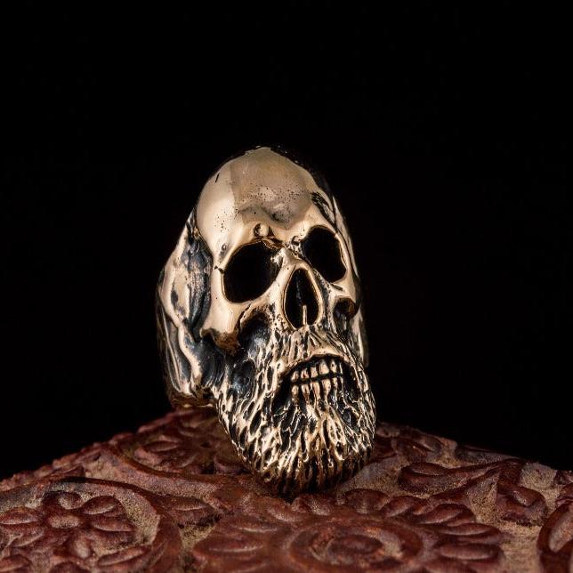 Bearded Skull Bronze Unique Ring Biker Jewelry-1