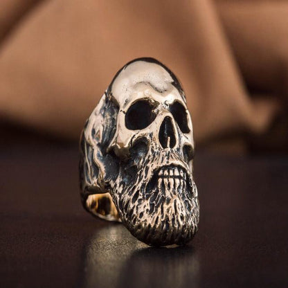 Bearded Skull Bronze Unique Ring Biker Jewelry-2