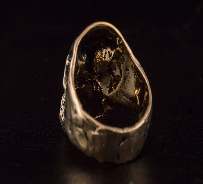 Bearded Skull Bronze Unique Ring Biker Jewelry-4