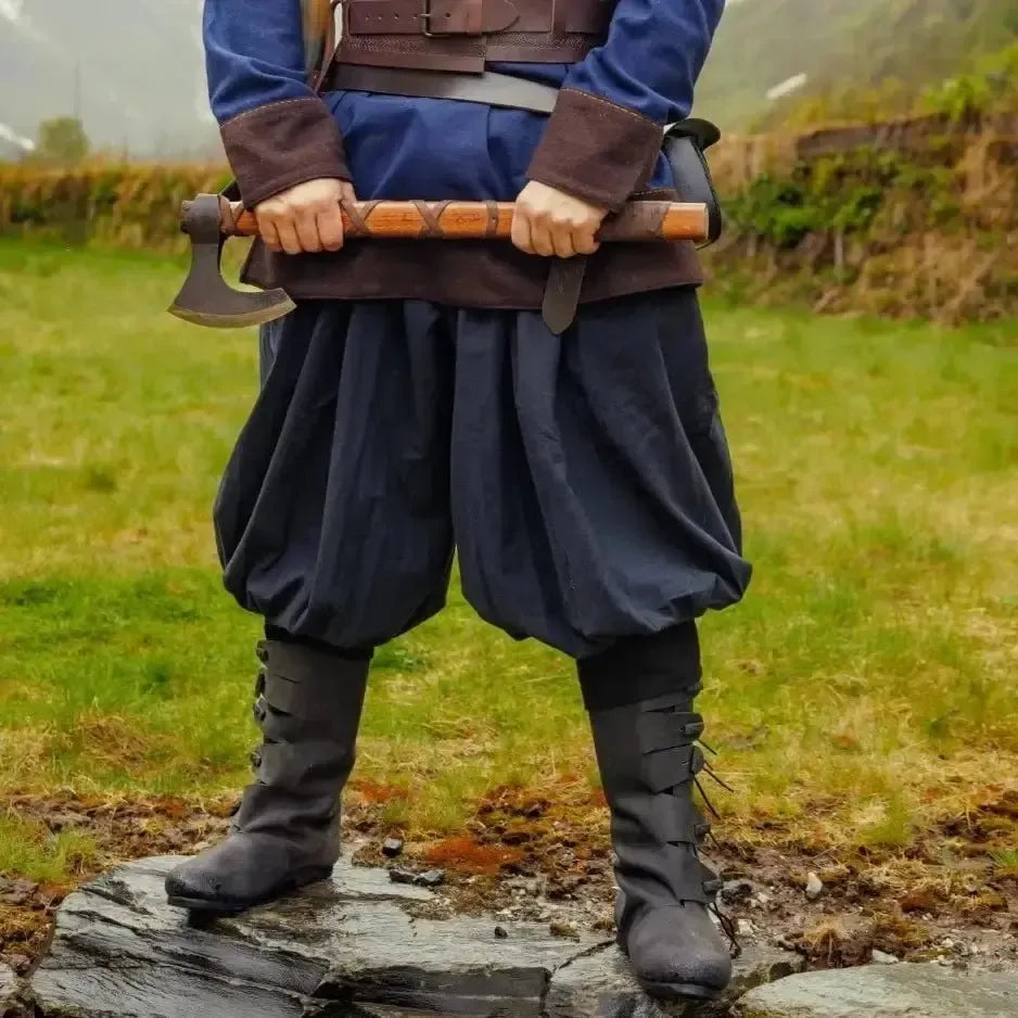 Black Cotton Viking Rus Pants | Drawstring Waist-1-Viking Warrior