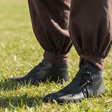 Black Leather Viking Ankle Boots | Four-String Adjustment